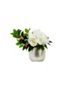 Nearly Natural 16in Artificial Peony Dahlia Arrangement With Vase In White