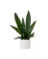 Nearly Natural 16" Artificial Sansevieria Snake Plant With Decorative Planter In Green