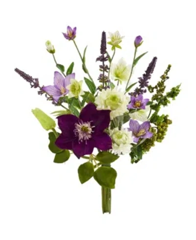 Nearly Natural 16" Mixed Artificial Flower Bouquet, Set Of 4 In Purple