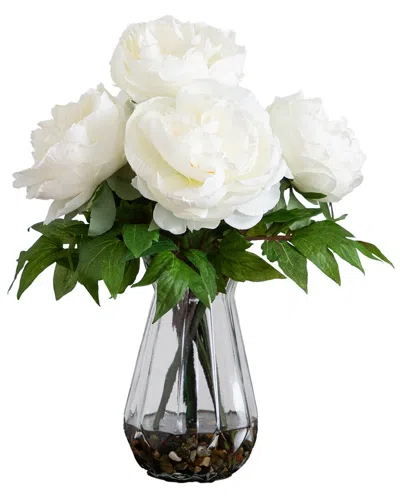 Nearly Natural 16in. Artificial Peony Arrangement In Glass Vase -
