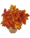 Nearly Natural 16in Autumn Maple Leaf Artificial Plant In Decorative Planter In Orange