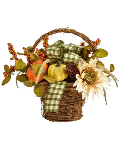 Nearly Natural 16in. Fall Pumpkin Gourds & Berries Artificial Autumn  Arrangement In Multi