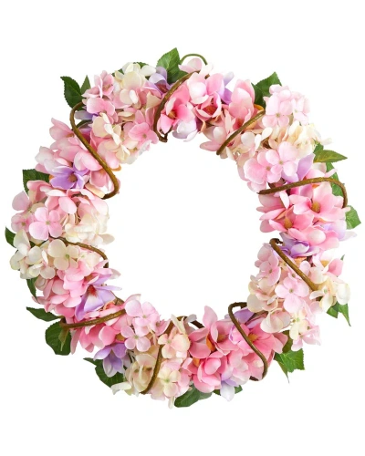 Nearly Natural Hydrangea Artificial Wreath, 16" In Pink