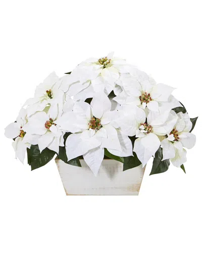 Nearly Natural 16in. Poinsettia Artificial Arrangement In White Wash Planter