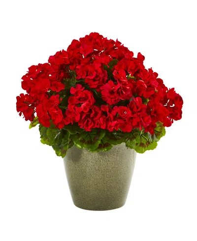 Nearly Natural 17" Geranium Artificial Plant Uv Resistant Indoor/outdoor In Red