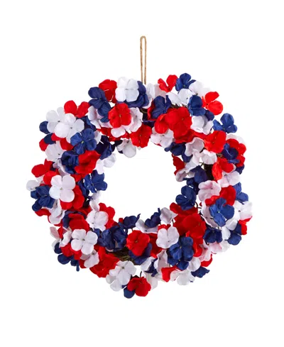 Nearly Natural 18" Americana Patriotic Hydrangea Artificial Wreath In Red,white,blue