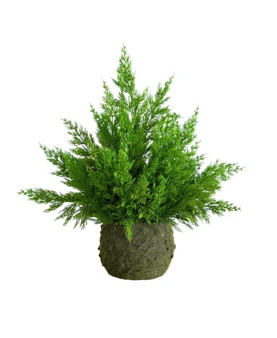 Nearly Natural 18in Artificial Real Touch Winter Cypress Bush In Moss Planter In Green
