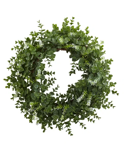 Nearly Natural Eucalyptus Double Ring Wreath With Twig Base In Green