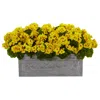 Nearly Natural 18" Geranium Artificial Plant In Stone Planter In Yellow
