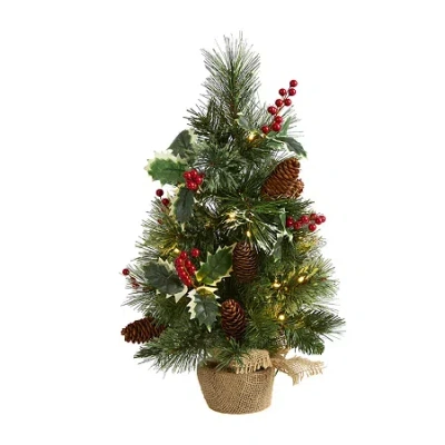 Nearly Natural 18in. Mixed Pine Artificial Christmas Tree With Holly Berries In Multi