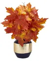 Nearly Natural 18in Autumn Maple Leaf Artificial Plant In Blue And Gold Planter In Orange