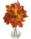 Nearly Natural 18in Autumn Maple Leaf Artificial Plant In Glass Planter In Orange