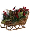 Nearly Natural 18in Christmas Sleigh With Pine, Pinecones And Berries Artificial Christmas Arrangeme In Green
