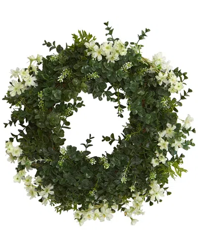 Nearly Natural 18in Eucalyptus & Dancing Daisy Artificial Wreath In Green