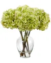 Nearly Natural 18in Hydrangea Artificial Arrangement In Glass Vase In Green