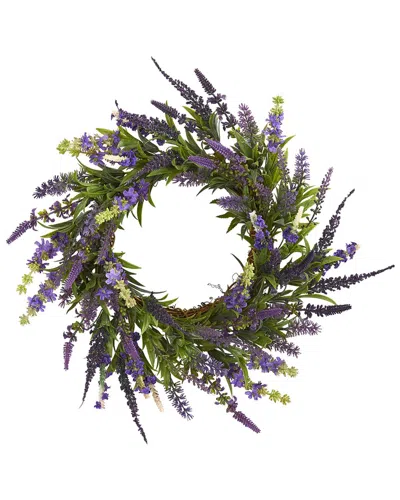 Nearly Natural 18in Lavender Wreath In Purple