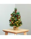 Nearly Natural 18in. Mixed Pine Artificial Christmas Tree With Holly Berries, Pinecones, 35 Clear Le In Green