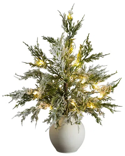 Nearly Natural 18in. Pre-lit Artificial Mini Snowed Cypress Christmas Tree In Green