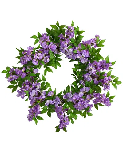 Nearly Natural Wisteria Artificial Wreath, 18" In Purple