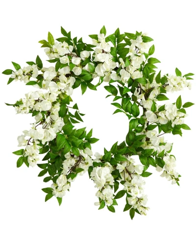 Nearly Natural 18in Wisteria Artificial Wreath In White