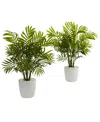 Nearly Natural Set Of 2 Palms Artificial Plants N White Planter In Green