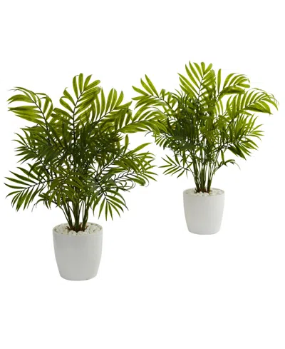NEARLY NATURAL 19.5" PALMS IN WHITE PLANTER ARTIFICIAL PLANT, SET OF 2