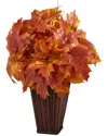 Nearly Natural 19in. Autumn Maple Leaf Artificial Plant In Decorative Planter In Orange