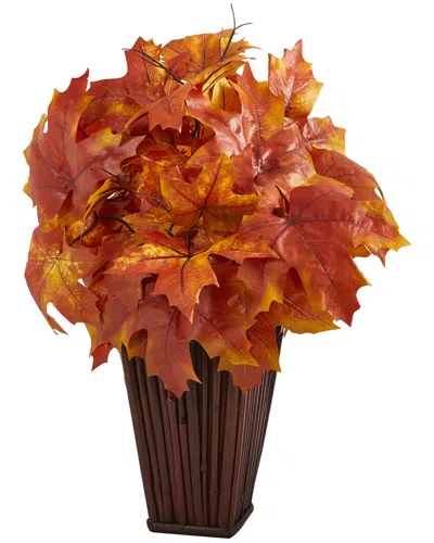 Nearly Natural 19in. Autumn Maple Leaf Artificial Plant In Decorative Planter In Orange