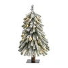 Nearly Natural 2 Foot Grand Flocked Pine On Natural Trunk With 111 Bendable Branches And 35 Clear Lights Pre-lit Ch In Green