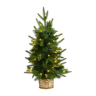Nearly Natural 2 Foot Pine In Decorative Basket With 35 Clear Led Lights Pre-lit Christmas Tree In Multi