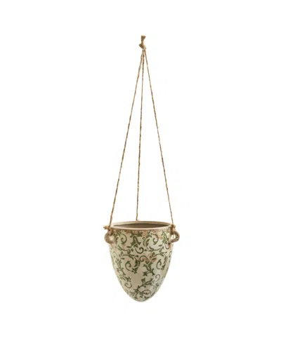 Nearly Natural 2' Tuscan Hanging Ceramic Scroll Planter In Green