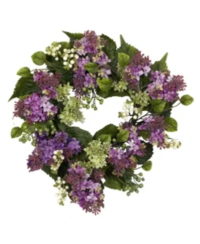 Nearly Natural 20" Hanel Lilac Wreath In Purple