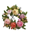 Nearly Natural 20" Mixed Peony And Berry Wreath In Assorted