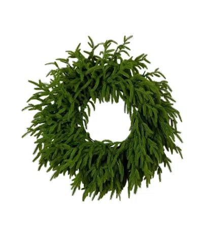 Nearly Natural 20" Pre-lit Artificial Touch Norfolk Island Pine Wreath Led Lights In Green