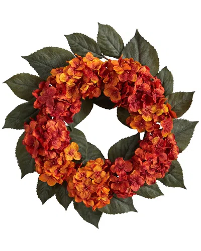 Nearly Natural 20in. Autumn Hydrangea Artificial Wreath In Orange