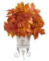Nearly Natural 20in. Autumn Maple Leaf Artificial Plant In Metal Planter In Orange