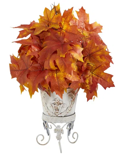 Nearly Natural 20in. Autumn Maple Leaf Artificial Plant In Metal Planter In Orange