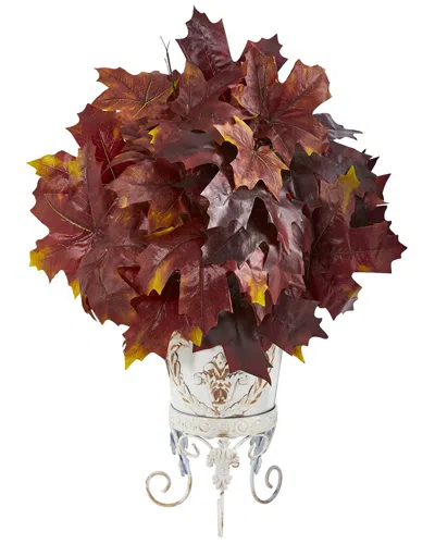 Nearly Natural 20in. Autumn Maple Leaf Artificial Plant In Metal Planter In Brown