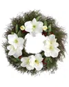 Nearly Natural 20in Cedar Amaryllis & Ruscus With Berries Artificial Wreath In Green