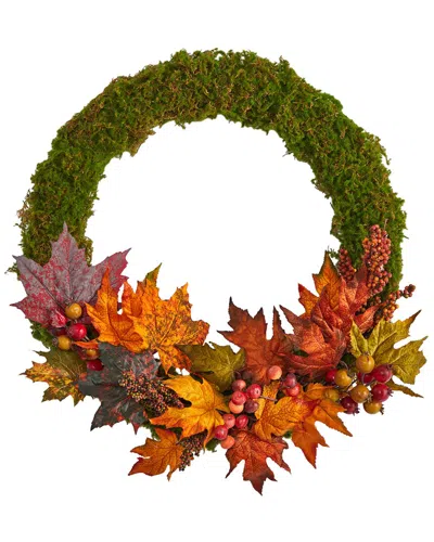 Nearly Natural 20in. Fall Maple Leaf & Berries Artificial Autumn Wreath In Multi