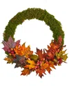 Nearly Natural 20in. Fall Maple Leaf & Berries Artificial Autumn Wreath In Orange