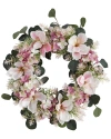 Nearly Natural Hydrangea And Magnolia Artificial Wreath, 20" In Pink