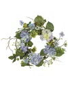 Nearly Natural 20in Hydrangea Wreath In Blue