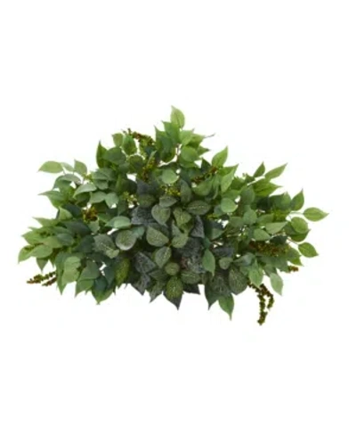 Nearly Natural 20in. Mixed Ficus And Fittonia Artificial Ledge Plant In Green
