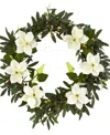 Nearly Natural 20in. Olive And Anemone Artificial Wreath In Green,cream