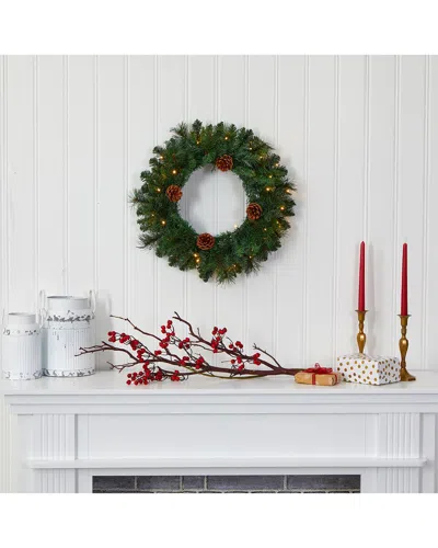 Nearly Natural 20in. Pine Artificial Christmas Wreath With 35 Led Lights And Pinecones In Green