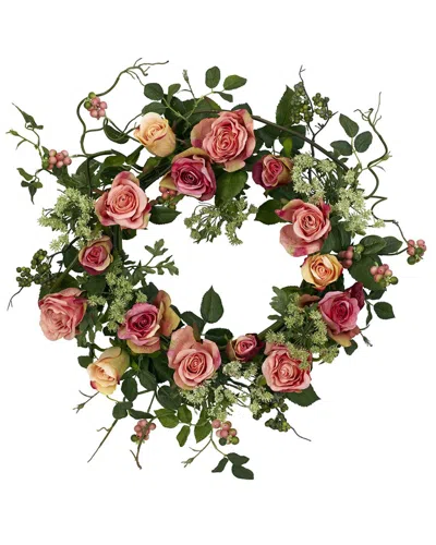 Nearly Natural 20in Rose Wreath In Multi