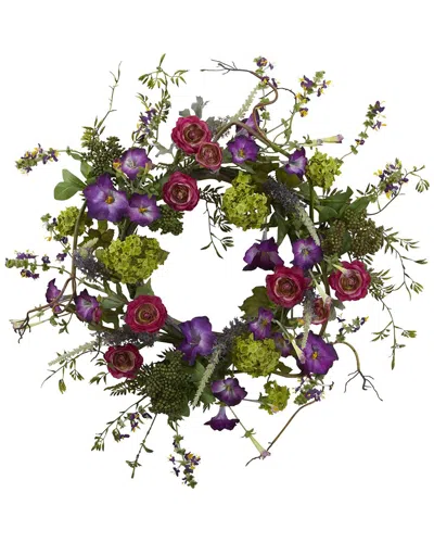 Nearly Natural 20" Veranda Garden Wreath In Green