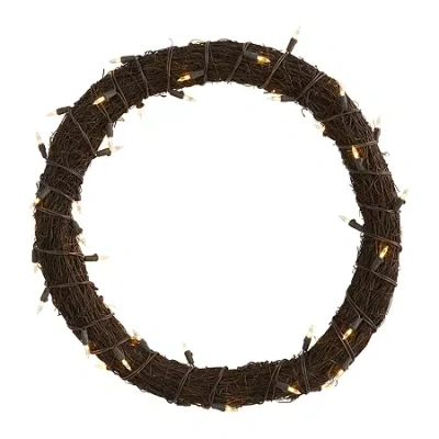 Nearly Natural 20in. Vine With White Warm Pre-lit Wreath In Brown