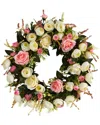Nearly Natural Rose Artificial Wreath, 20" In Pink